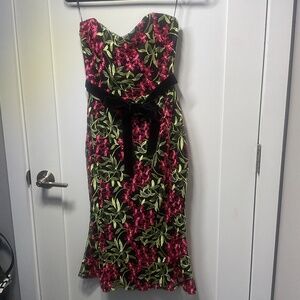 Strapless Floral Midi Dress